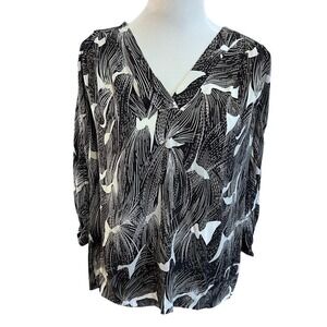 Diane von Furstenberg Black White Abstract Silk V-Neck Blouse New Caron Top 8